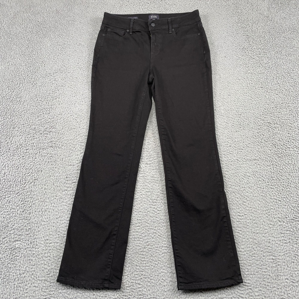 NYDJ Pants Women 10 Black Marilyn Straight Lift Tuck Technology Stretch Denim